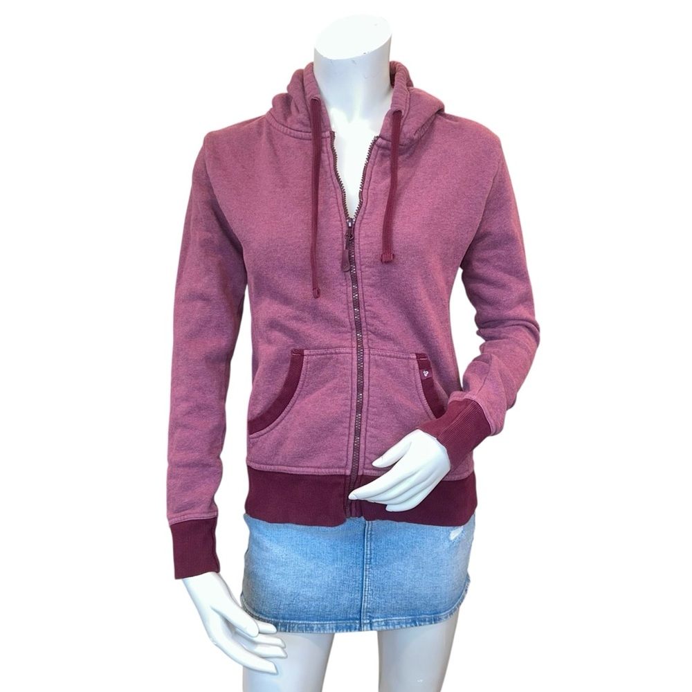 Pact Berry Wine Hooded Zip Up Organic Cotton Two Tone Sweatshirt Size Small